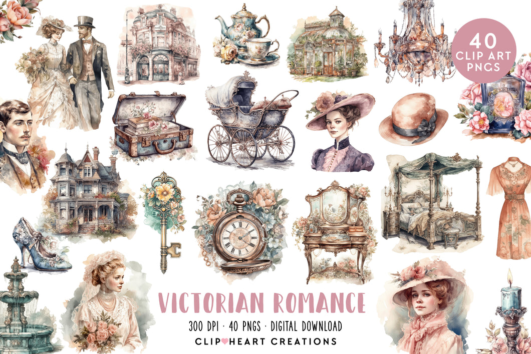 Victorian Romance Watercolor Clipart Set