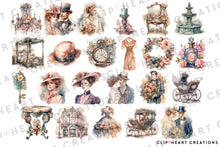 Load image into Gallery viewer, Victorian Romance Watercolor Clipart Set
