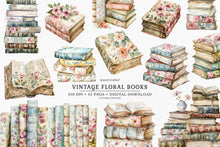 Load image into Gallery viewer, Watercolor Vintage Floral Books Clip Art
