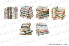 Load image into Gallery viewer, Watercolor Vintage Floral Books Clip Art
