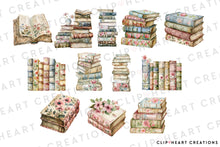 Load image into Gallery viewer, Watercolor Vintage Floral Books Clip Art
