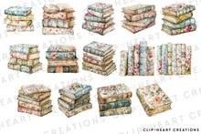 Load image into Gallery viewer, Watercolor Vintage Floral Books Clip Art
