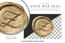 Load image into Gallery viewer, Gold Wax Seal Alphabet Clipart
