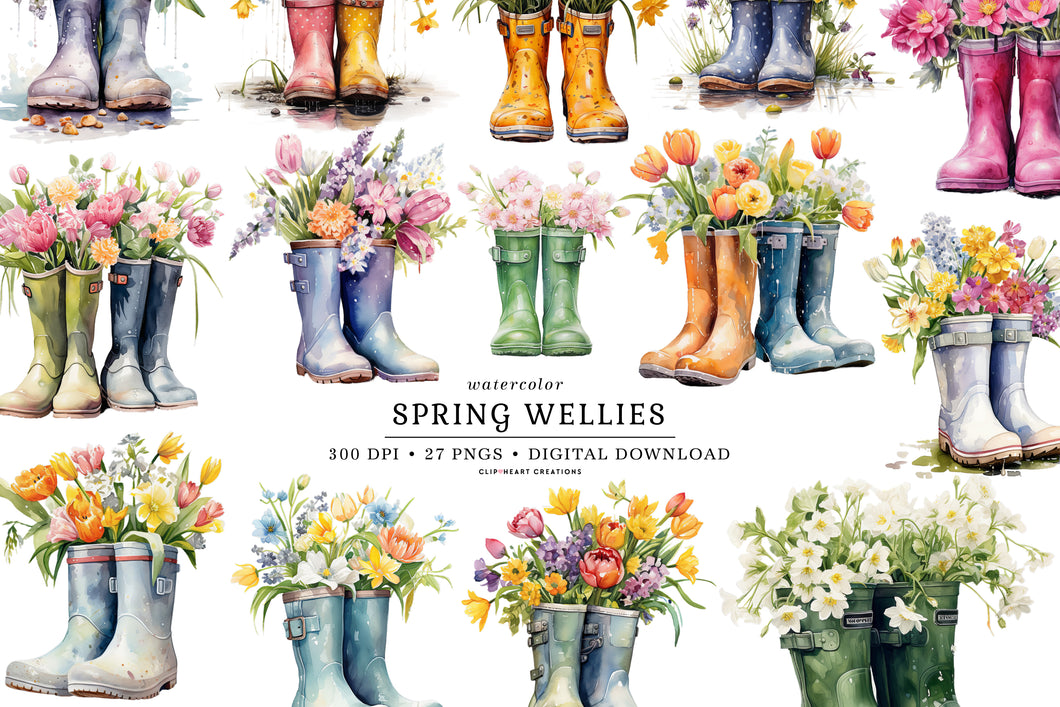 Spring Wellies Clipart Collection