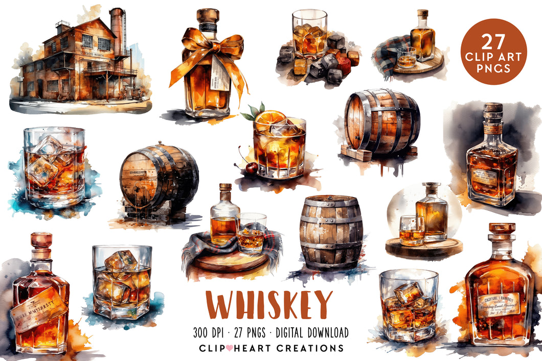 Whiskey Watercolor Clipart Set