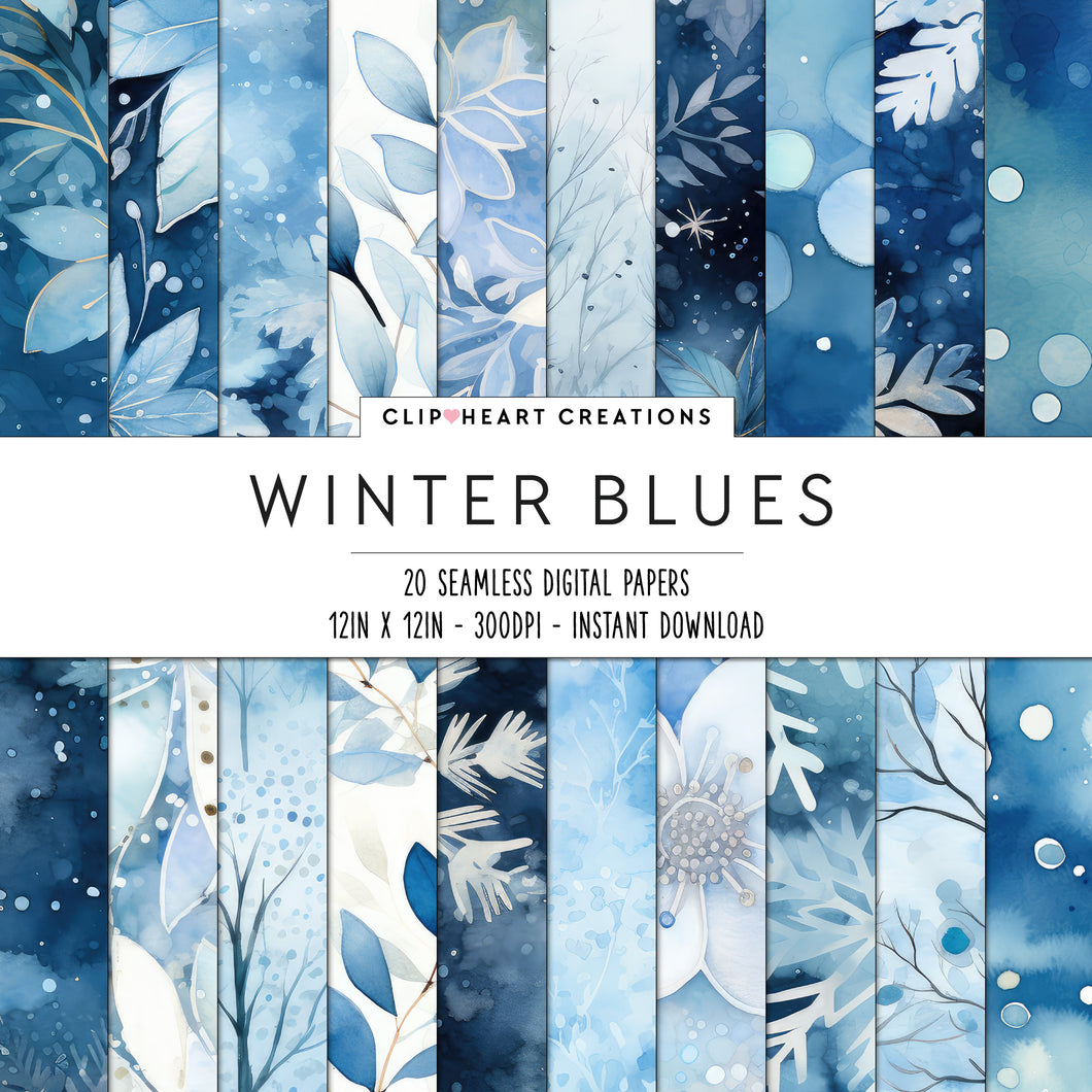 Watercolor Winter Blues Digital Papers