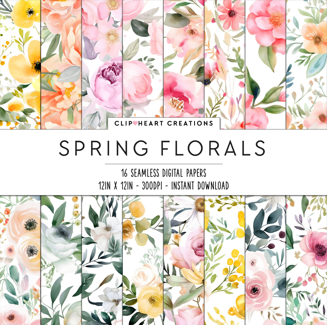 Spring Floral Watercolors Seamless Digital Papers