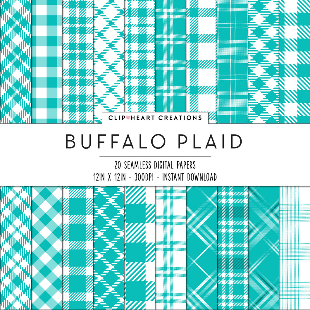 Buffalo Plaid Seamless Digital Papers - Aqua