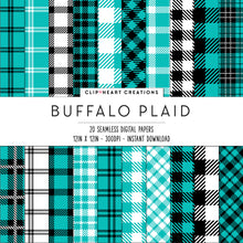 Load image into Gallery viewer, Buffalo Plaid Seamless Digital Papers - Aqua
