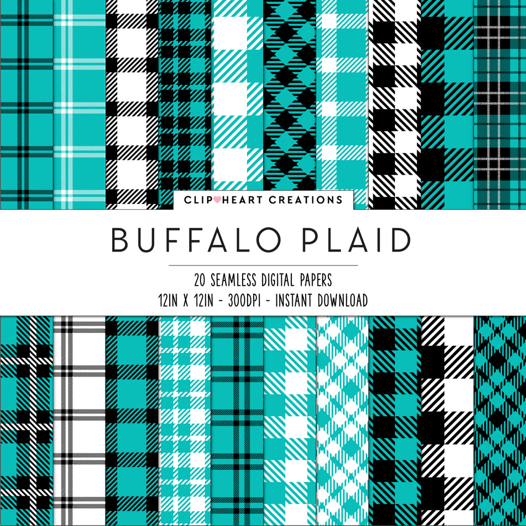 Buffalo Plaid Seamless Digital Papers - Aqua