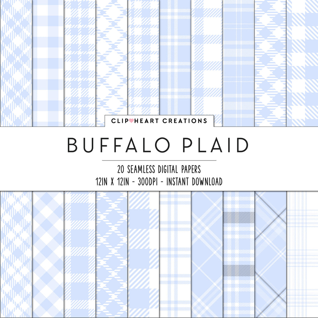 Buffalo Plaid Seamless Digital Papers - Baby Blue