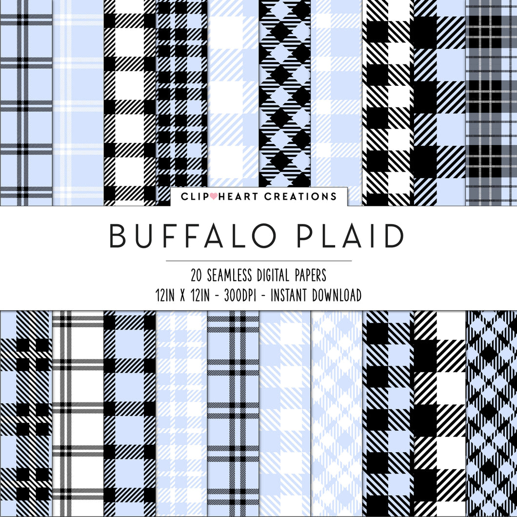 Buffalo Plaid Seamless Digital Papers - Baby Blue