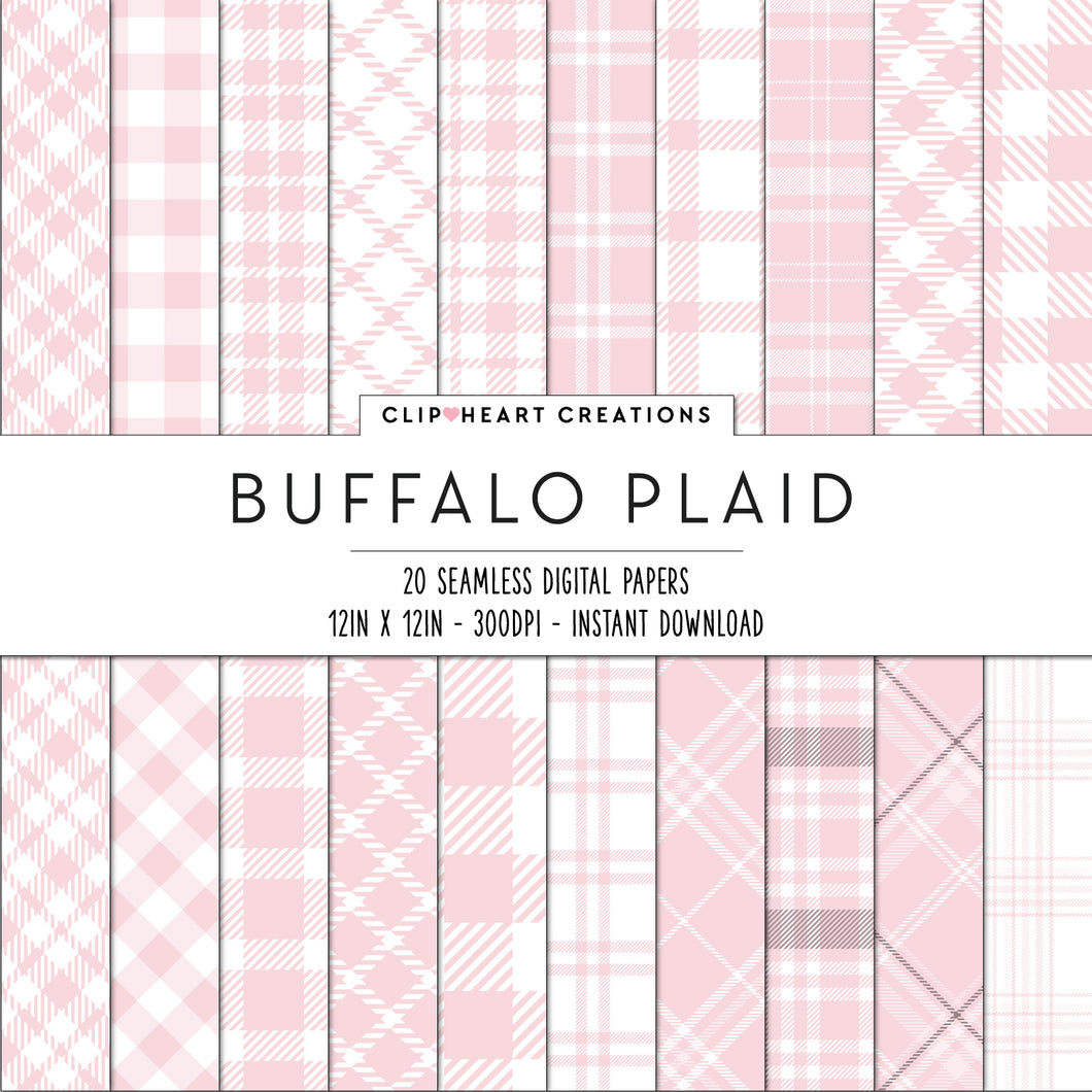 Buffalo Plaid Seamless Digital Papers - Baby Pink