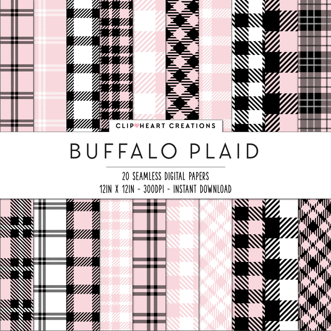 Buffalo Plaid Seamless Digital Papers - Baby Pink