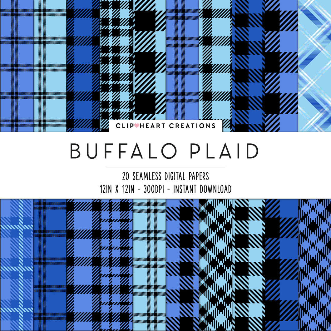 Buffalo Plaid Seamless Digital Papers - Blue