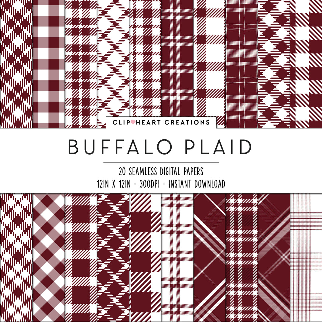 Buffalo Plaid Seamless Digital Papers - Burgundy