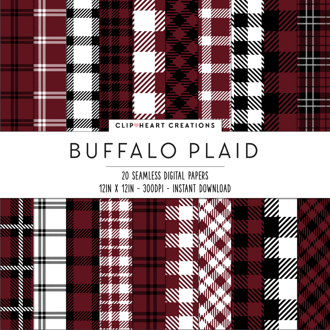 Buffalo Plaid Seamless Digital Papers - Burgundy