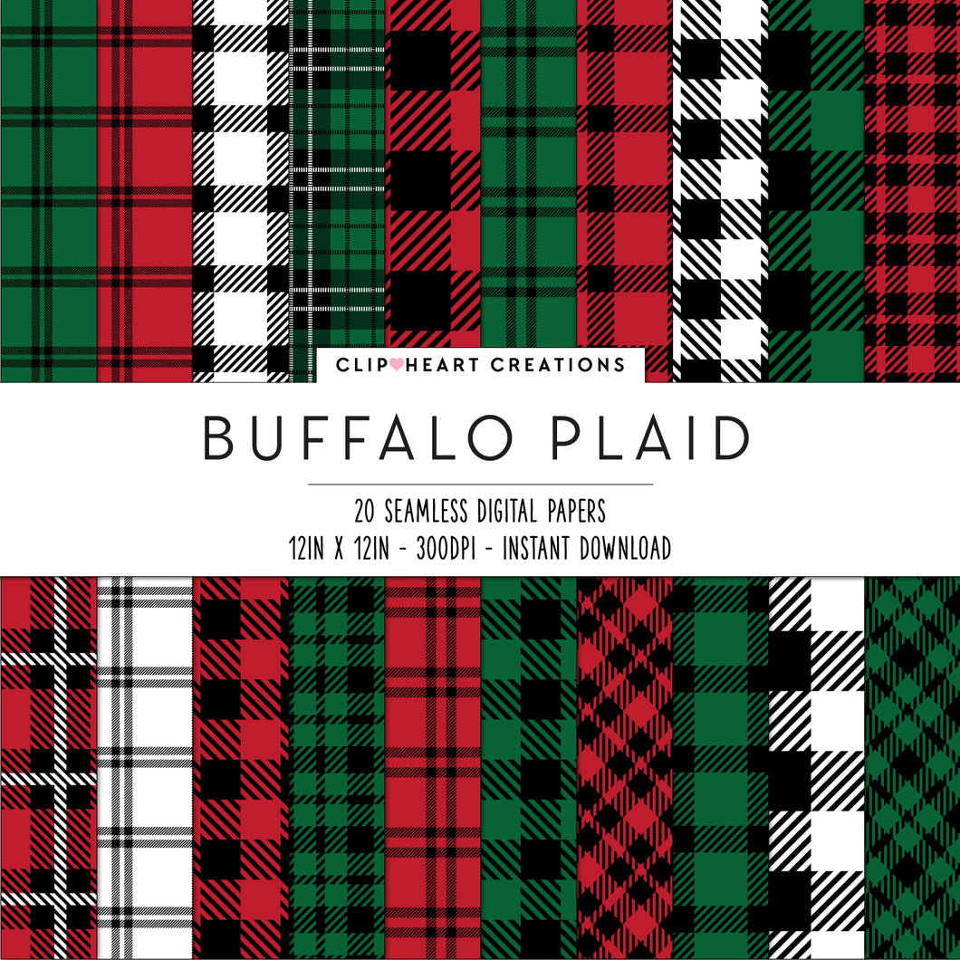 Buffalo Plaid Seamless Digital Papers - Christmas