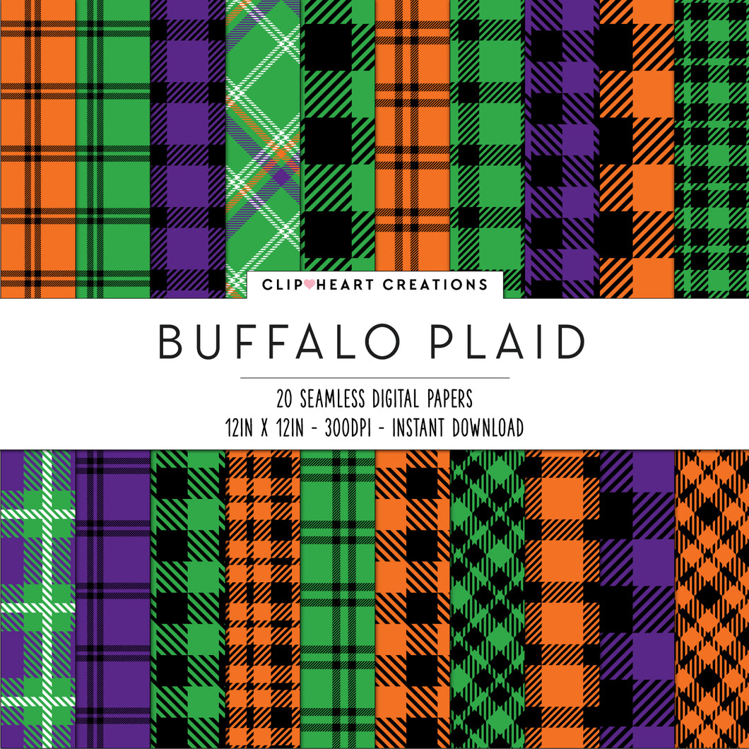 Buffalo Plaid Seamless Digital Papers - Halloween