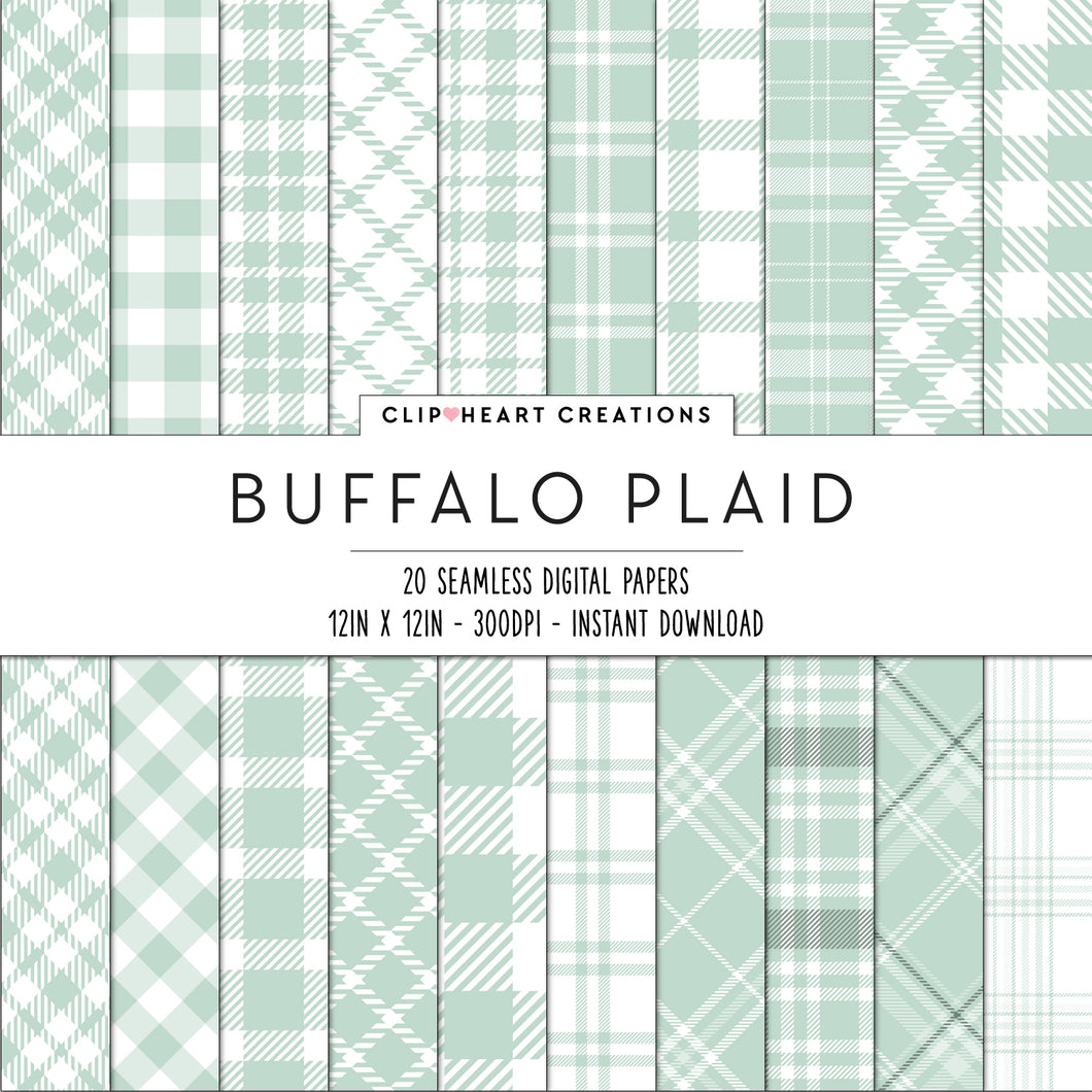 Buffalo Plaid Seamless Digital Papers - Mint