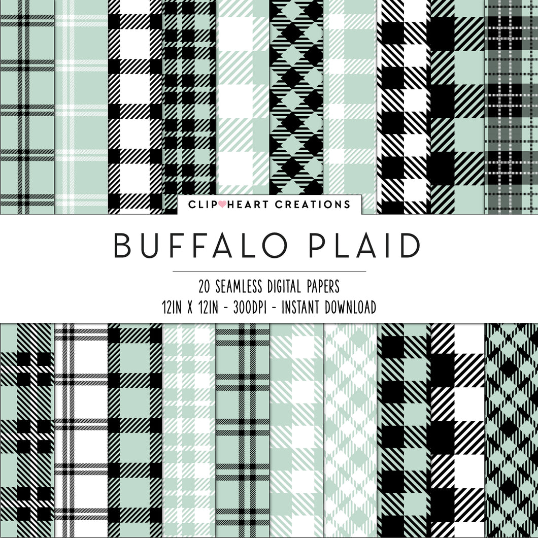 Buffalo Plaid Seamless Digital Papers - Mint