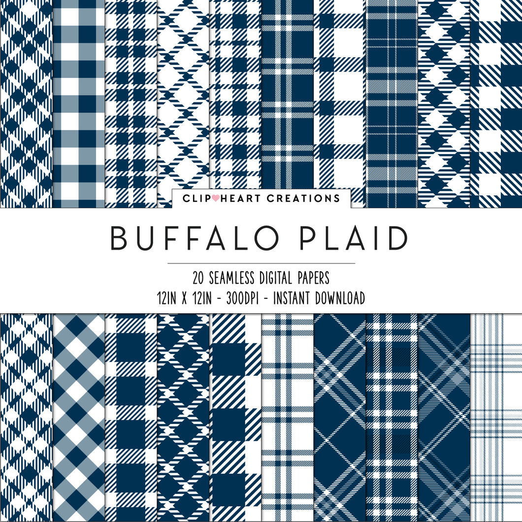 Buffalo Plaid Seamless Digital Papers - Navy