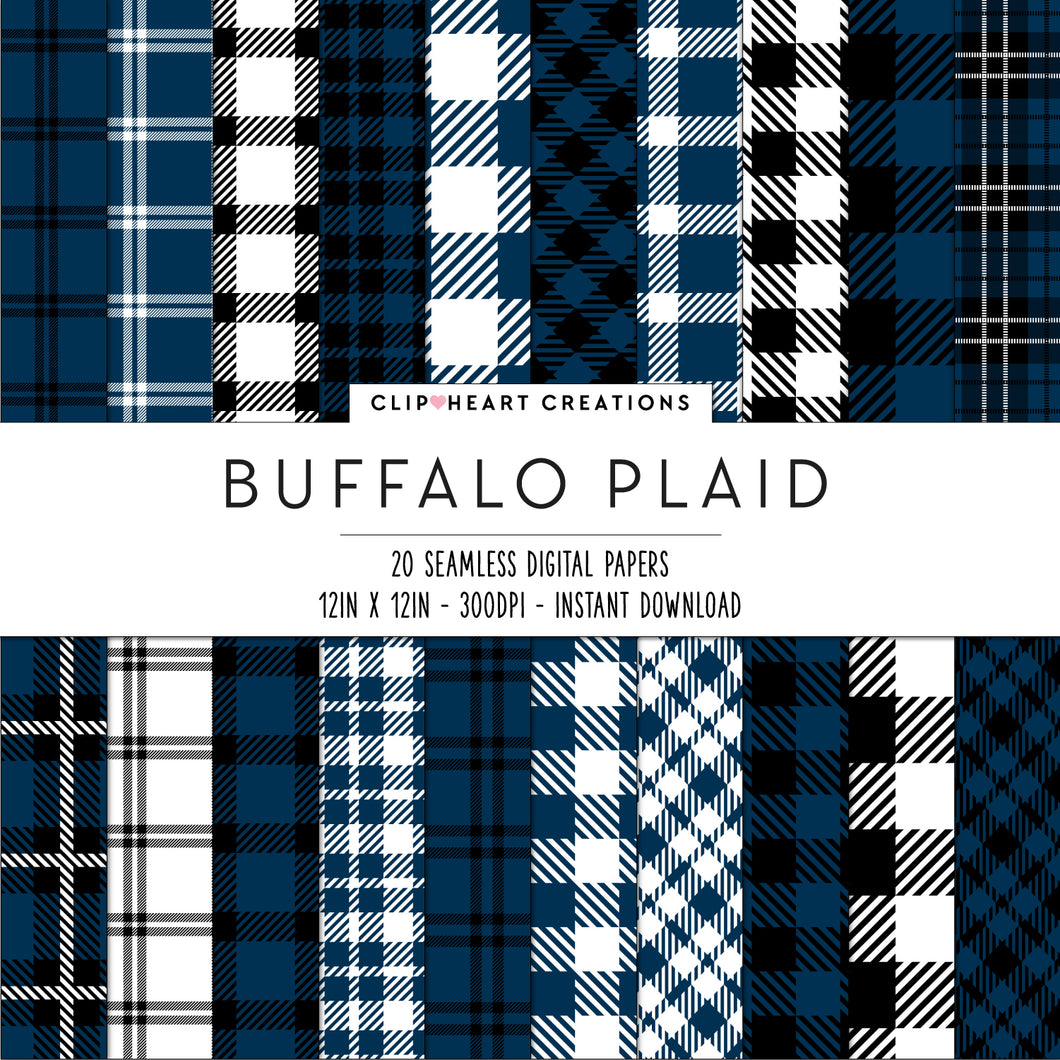 Buffalo Plaid Seamless Digital Papers - Navy