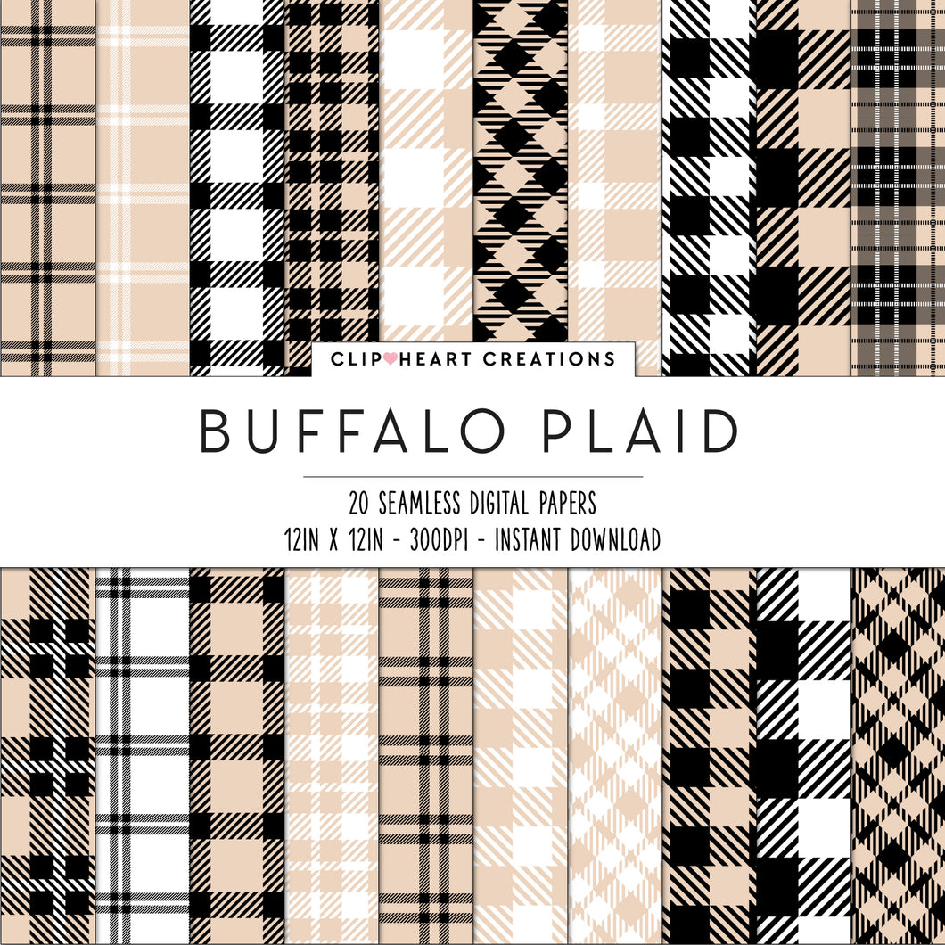 Buffalo Plaid Seamless Digital Papers - Neutral