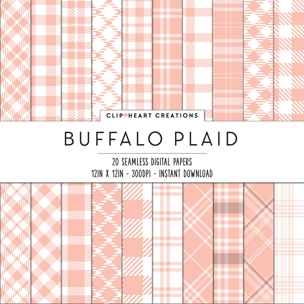 Buffalo Plaid Seamless Digital Papers - Peach