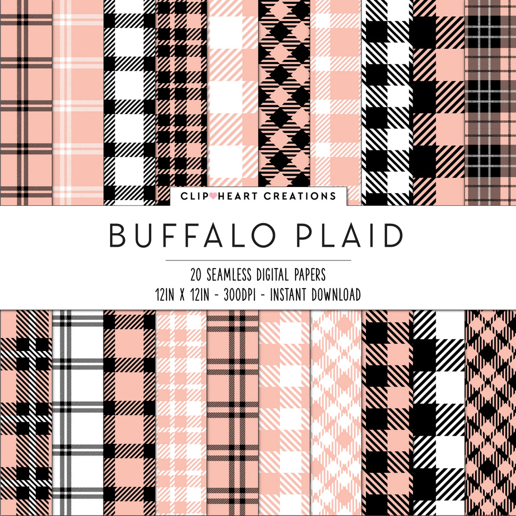 Buffalo Plaid Seamless Digital Papers - Peach