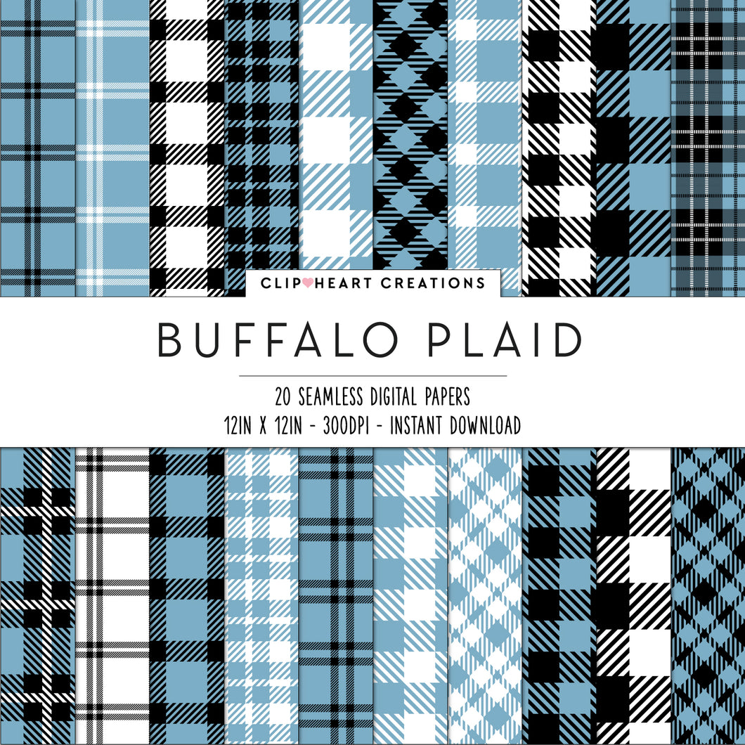 Buffalo Plaid Seamless Digital Papers - Petrol Blue