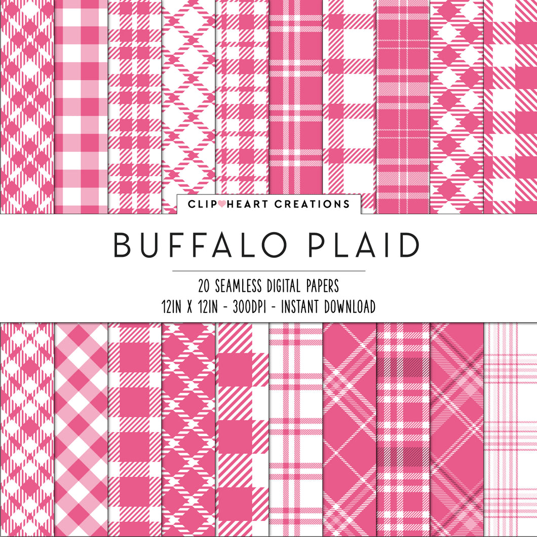 Buffalo Plaid Seamless Digital Papers - Raspberry