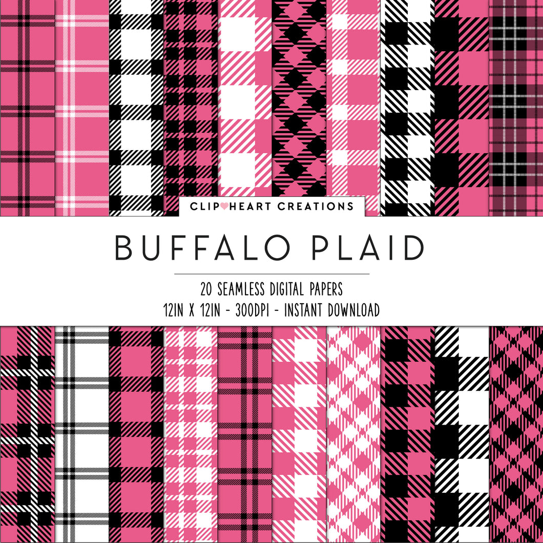 Buffalo Plaid Seamless Digital Papers - Raspberry