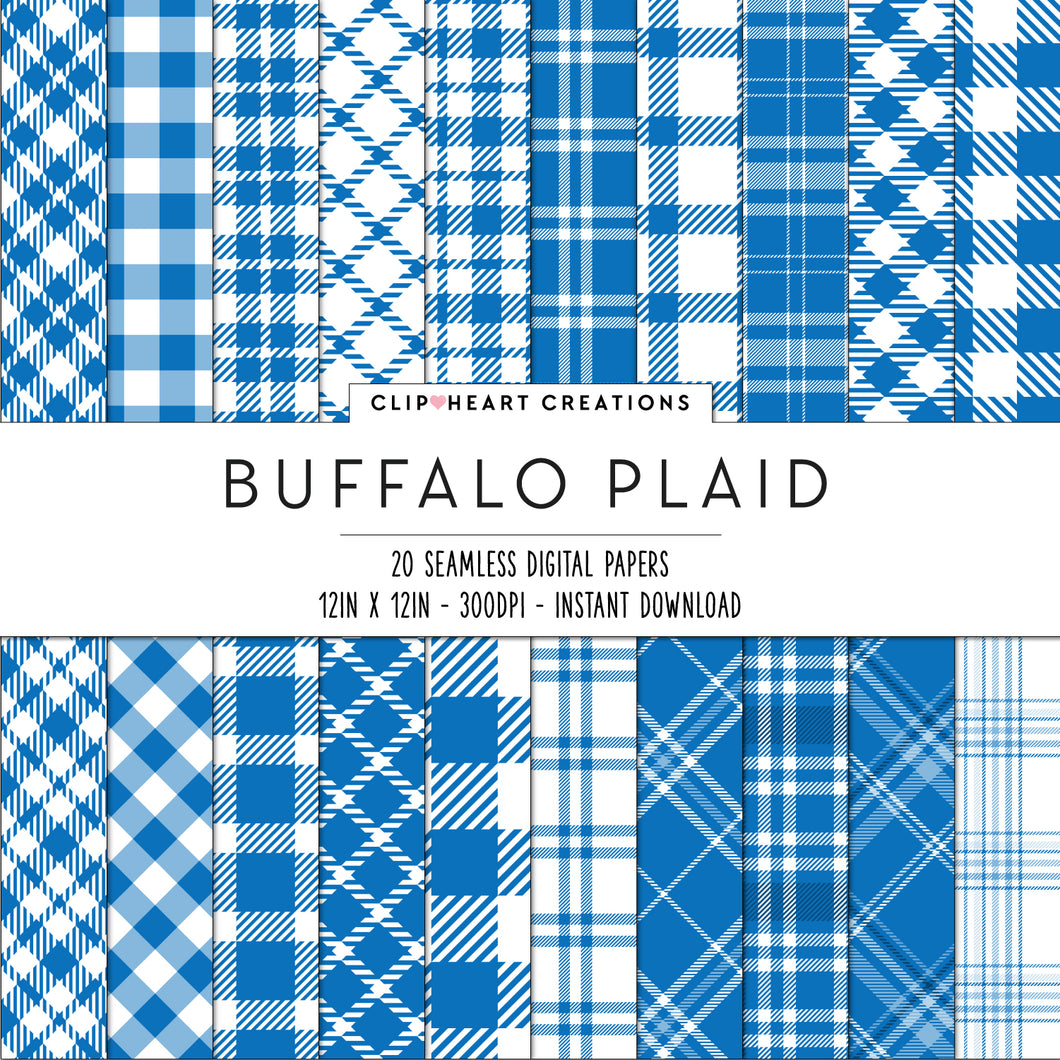 Buffalo Plaid Seamless Digital Papers - Royal Blue