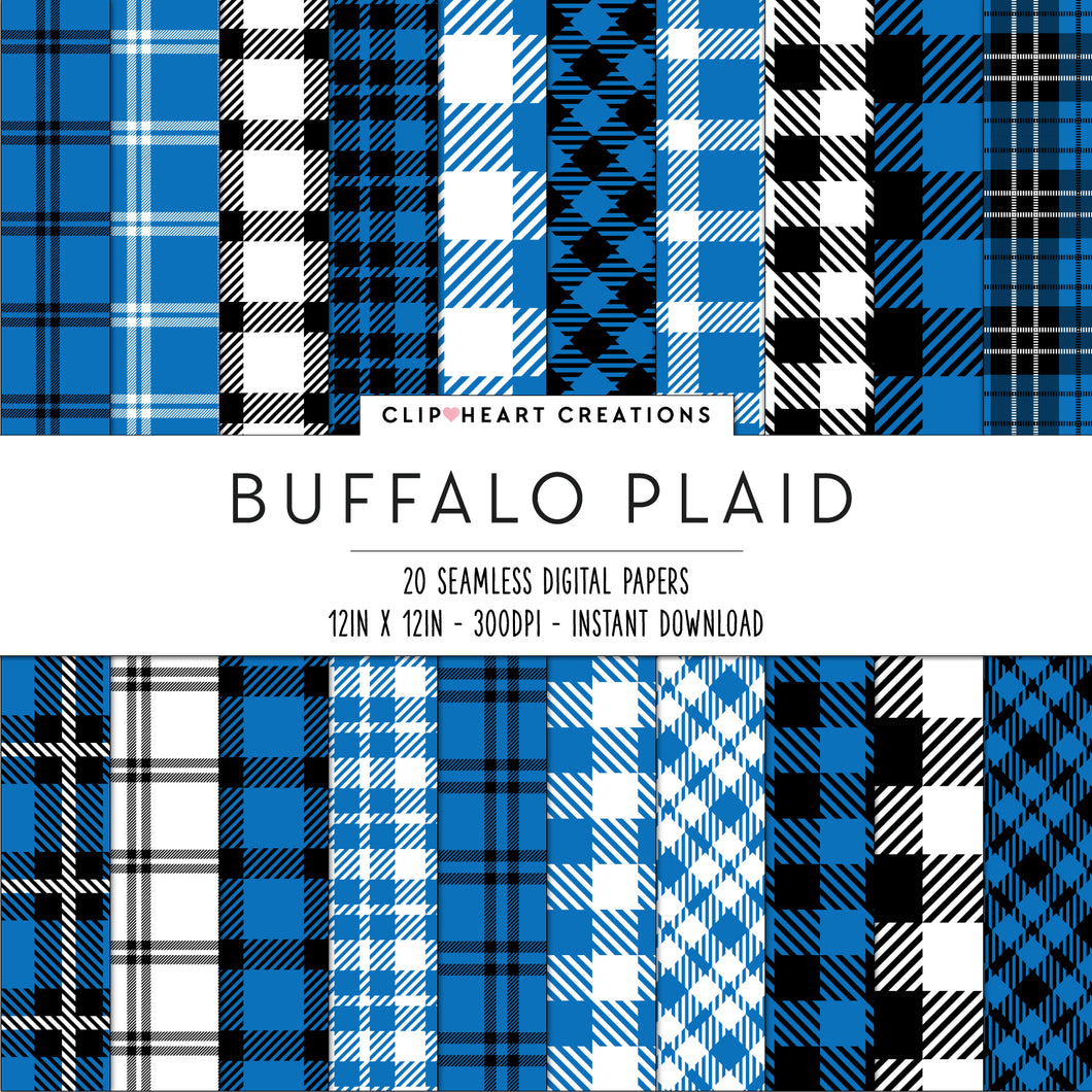 Buffalo Plaid Seamless Digital Papers - Royal Blue