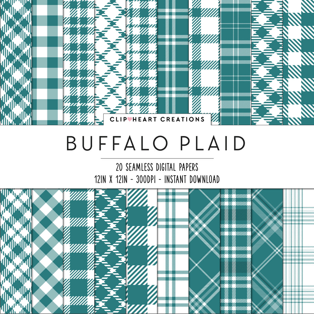 Buffalo Plaid Seamless Digital Papers - Teal