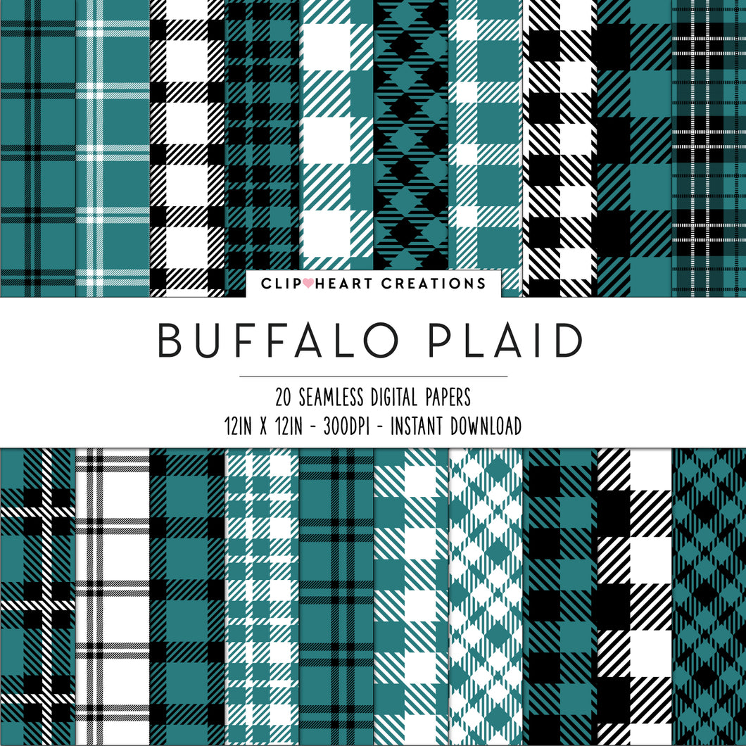 Buffalo Plaid Seamless Digital Papers - Teal