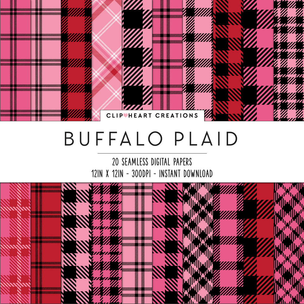 Buffalo Plaid Seamless Digital Papers - Valentines Day