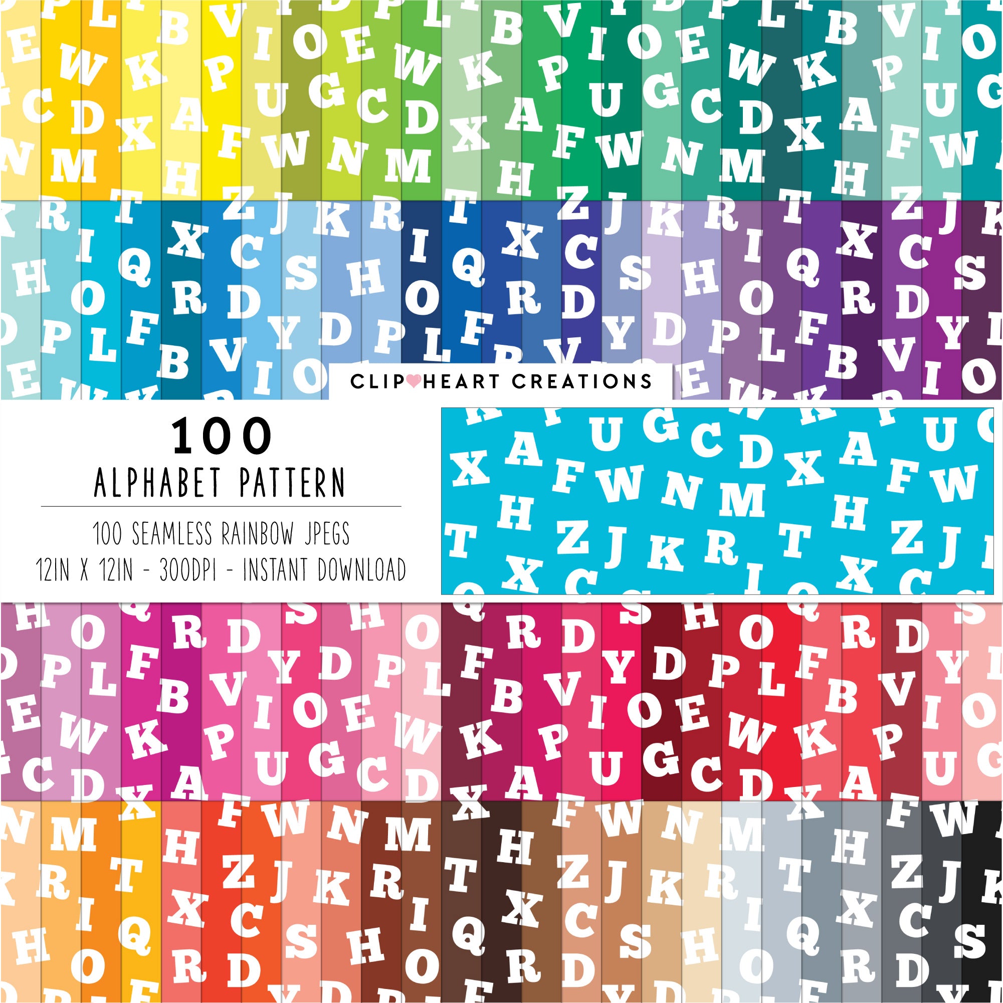 100 Alphabet Pattern Papers (White) – clipheart creations
