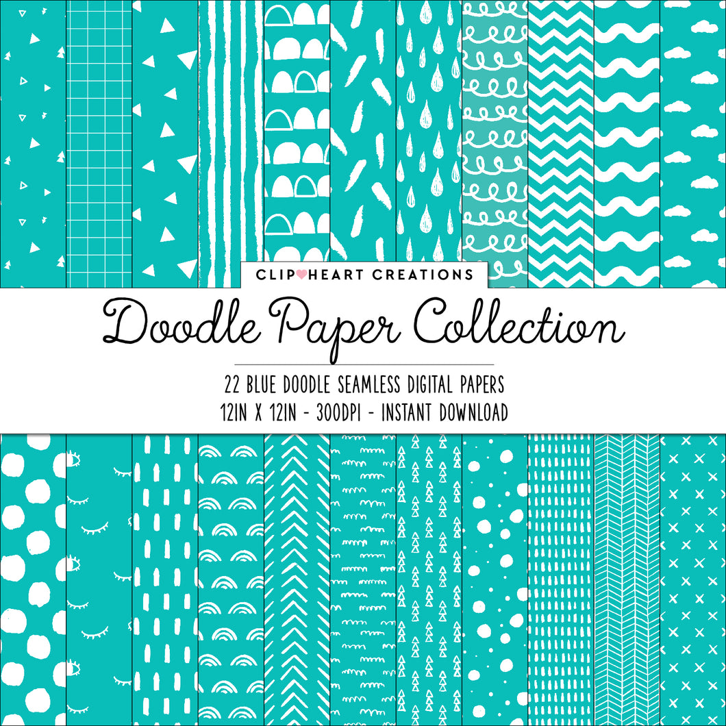 Aqua Scandi Doodle Papers