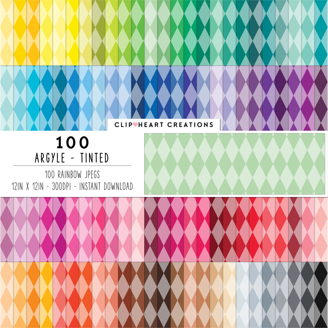 100 Argyle Pattern Digital Papers (Tinted)