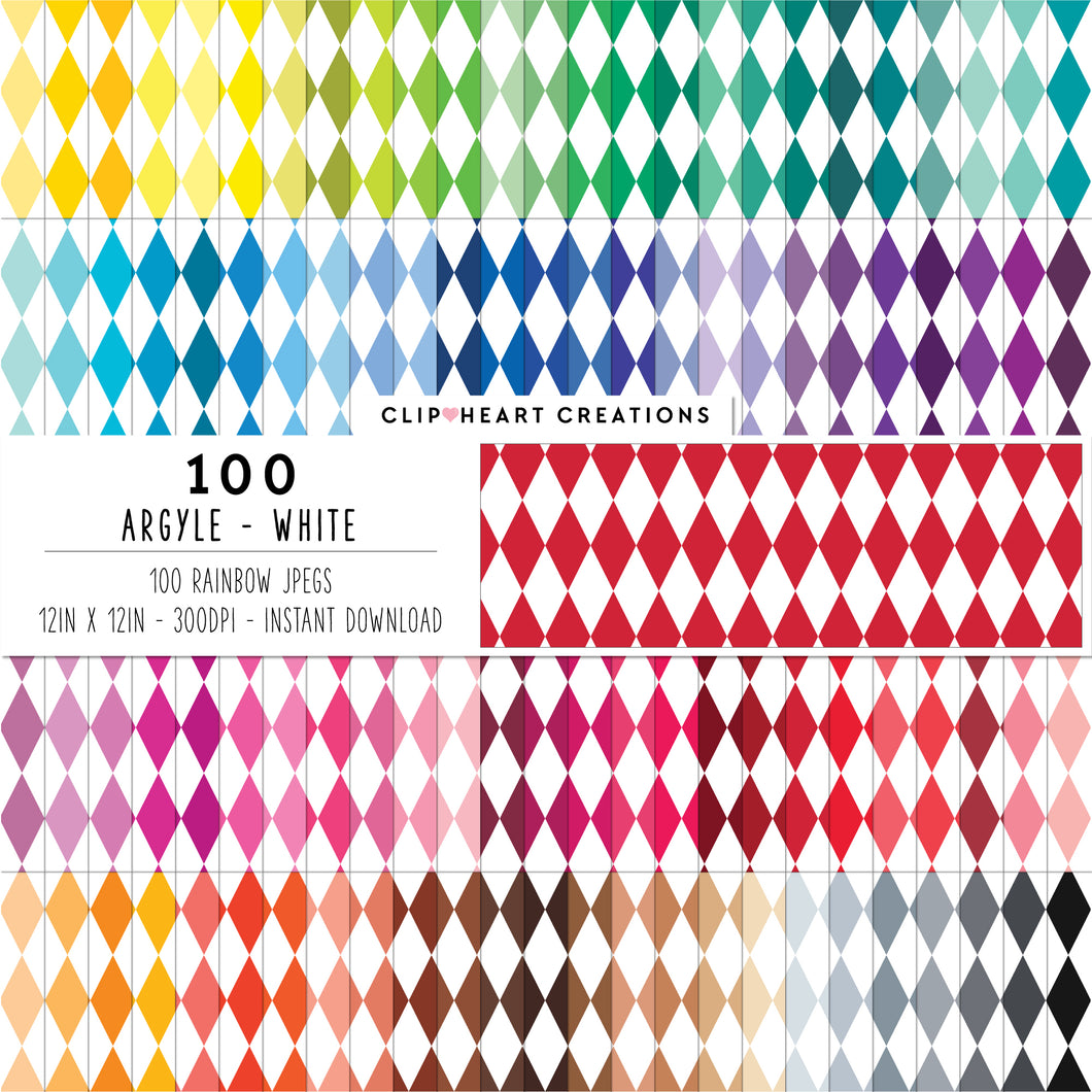 100 Argyle Pattern Digital Papers (White)