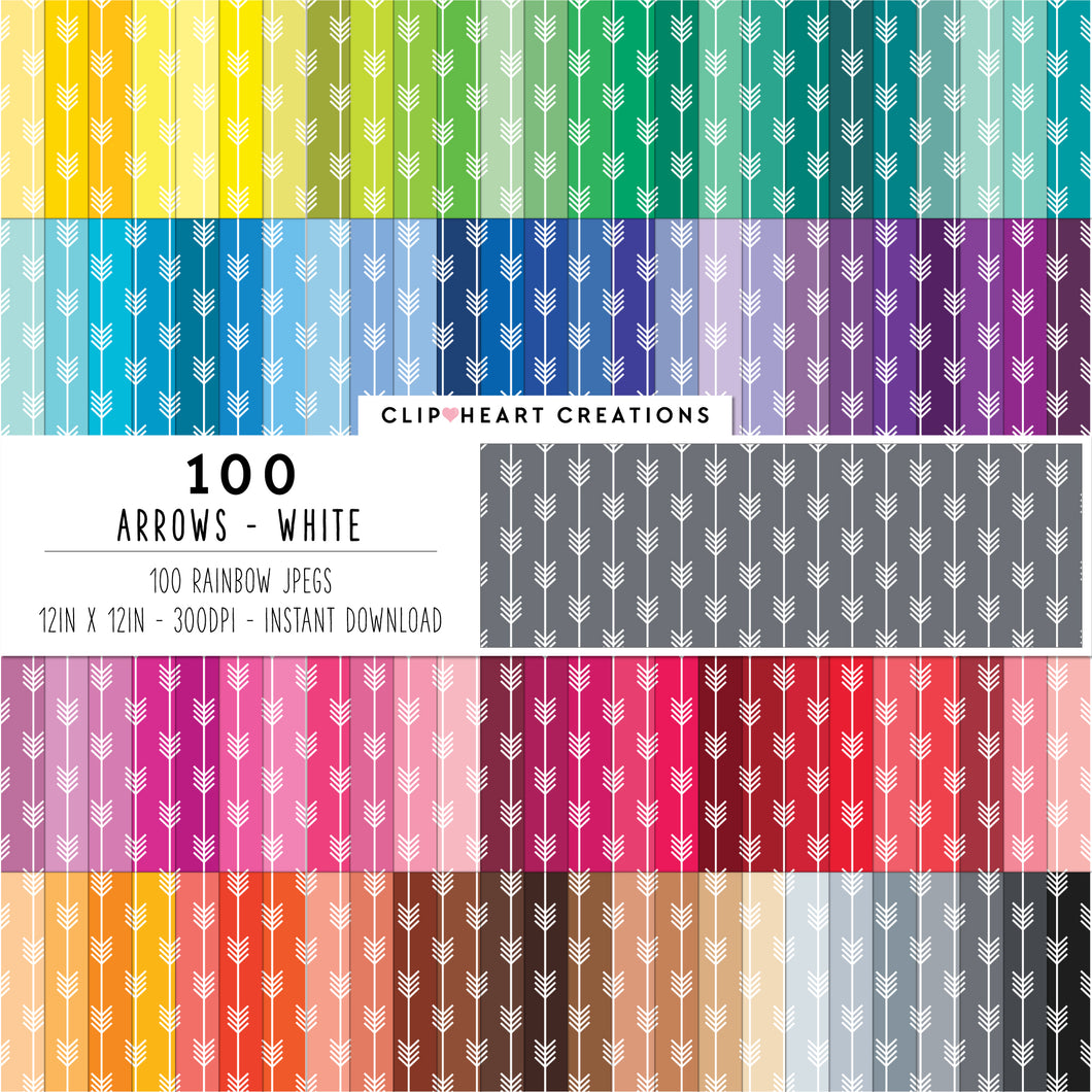 100 Arrow Pattern Digital Papers (White)