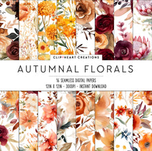 Load image into Gallery viewer, Autumnal Floral Watercolors Seamless Digital Papers
