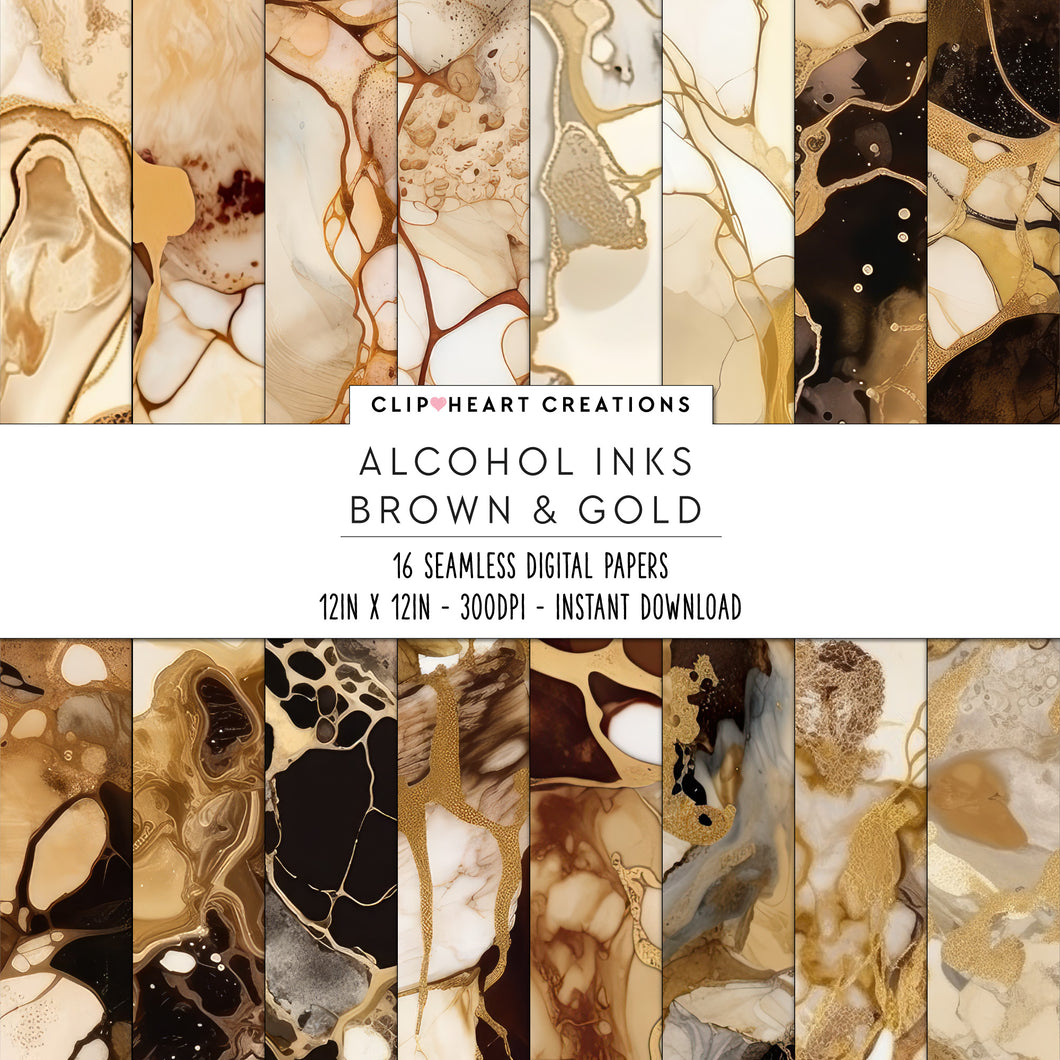 Brown Gold Alcohol Ink Seamless Digital Papers