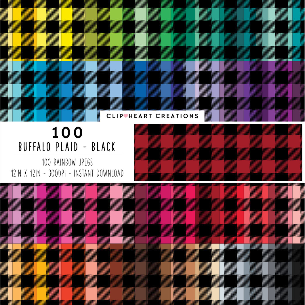 100 Buffalo Check Pattern Digital Papers (Black)