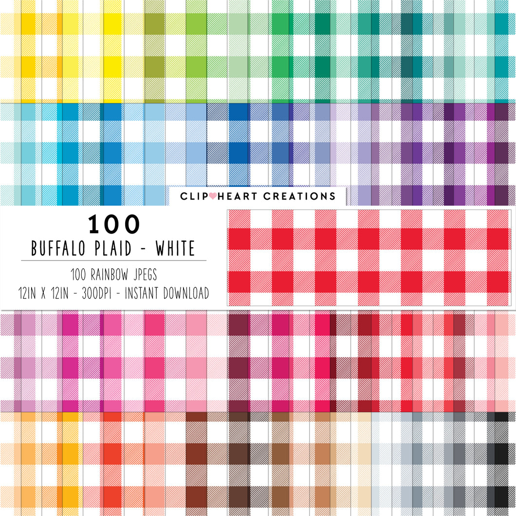 100 Buffalo Check Pattern Digital Papers (White)