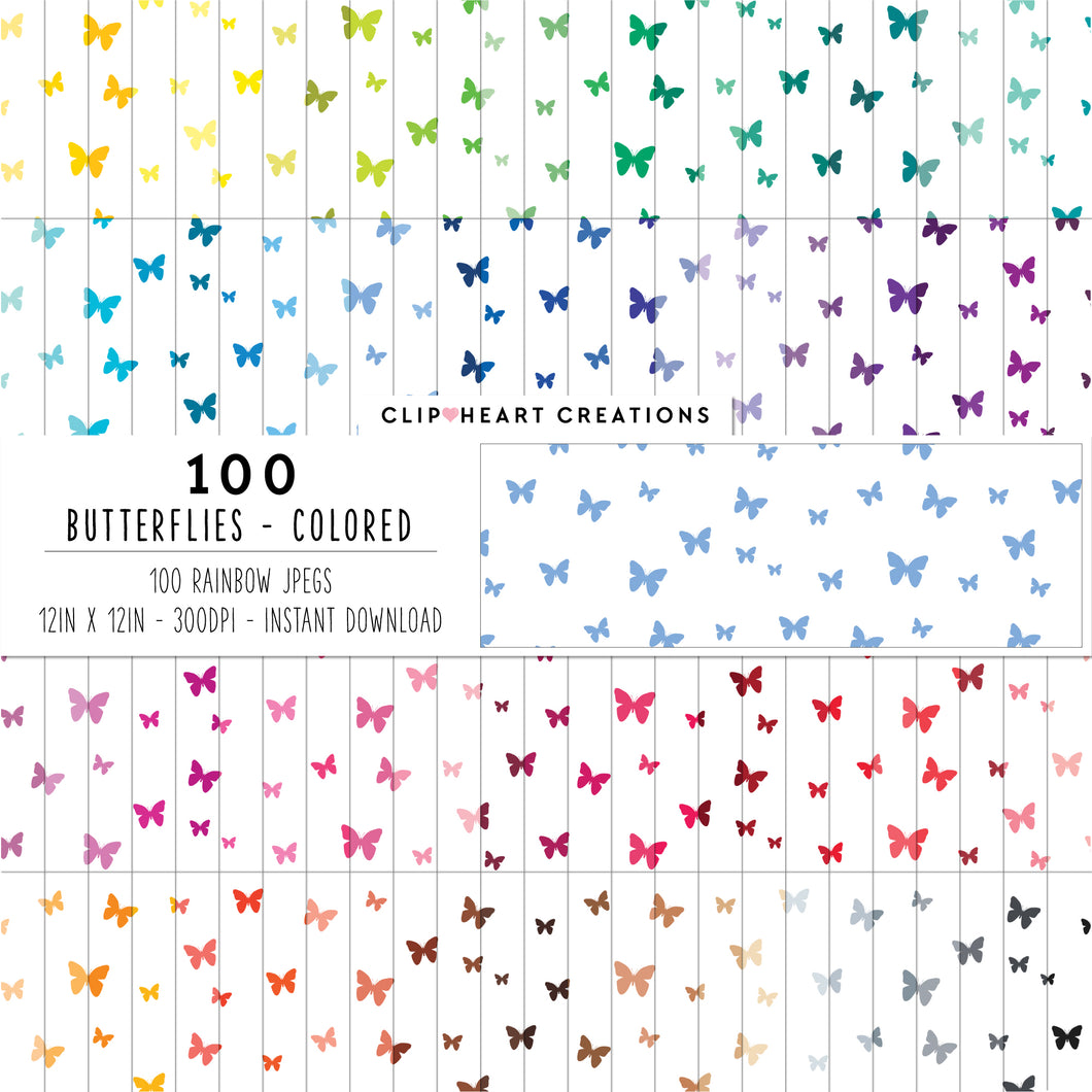 100 Butterfly Pattern Digital Papers (Color)