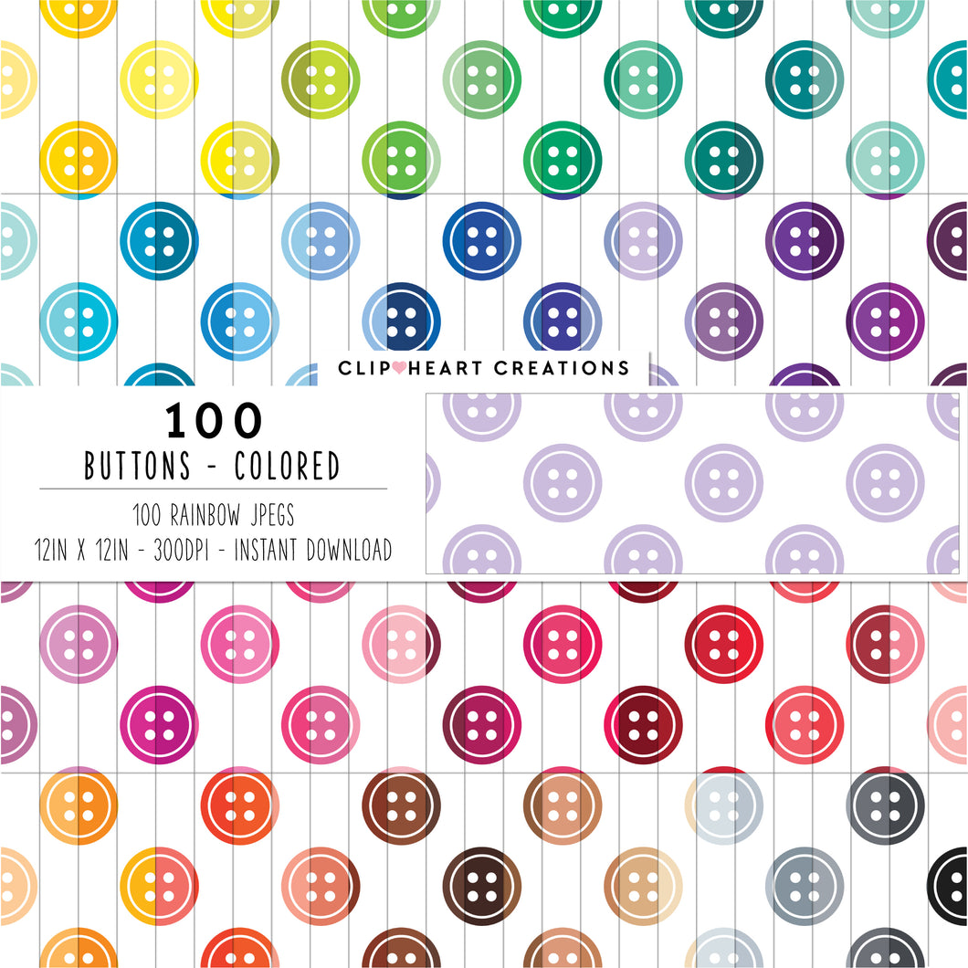 100 Buttons Pattern Digital Papers (Color)