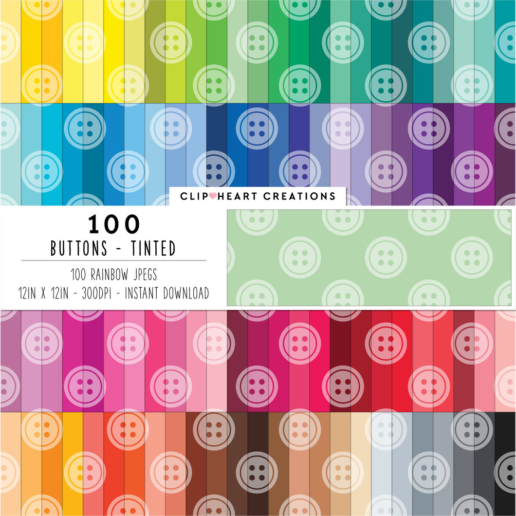 100 Buttons Pattern Digital Papers (Tinted)